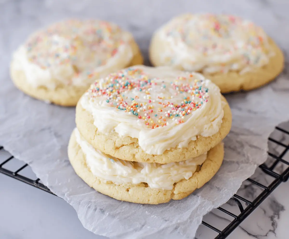 Delicious Crumbl Vanilla Sugar Cookies fresh out of the oven with a golden crust and soft interior.