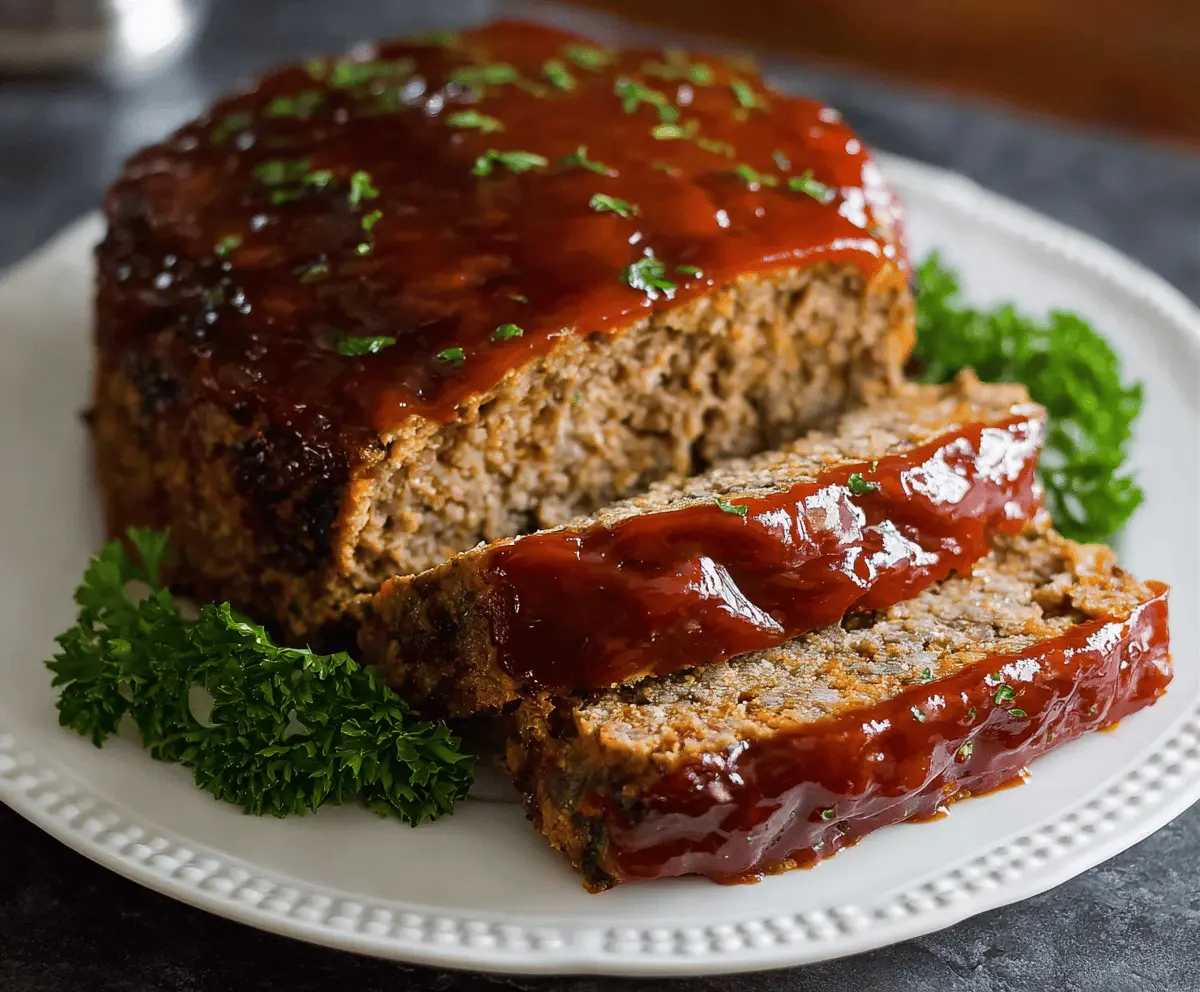 Delicious homemade Instant Pot meatloaf served with mashed potatoes and green beans.