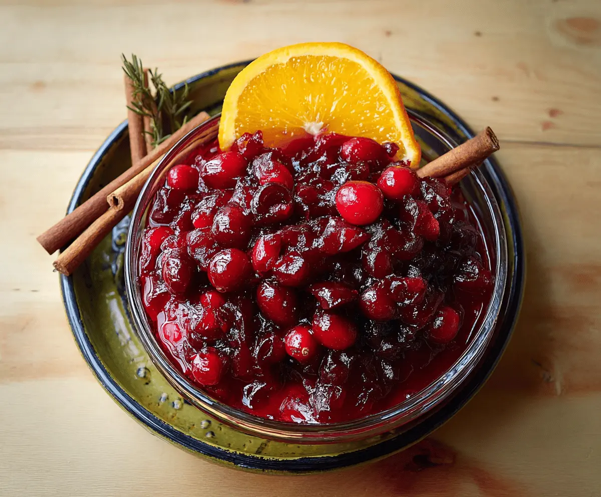 Fresh orange and cinnamon sticks with vibrant cranberry sauce for a festive holiday recipe.