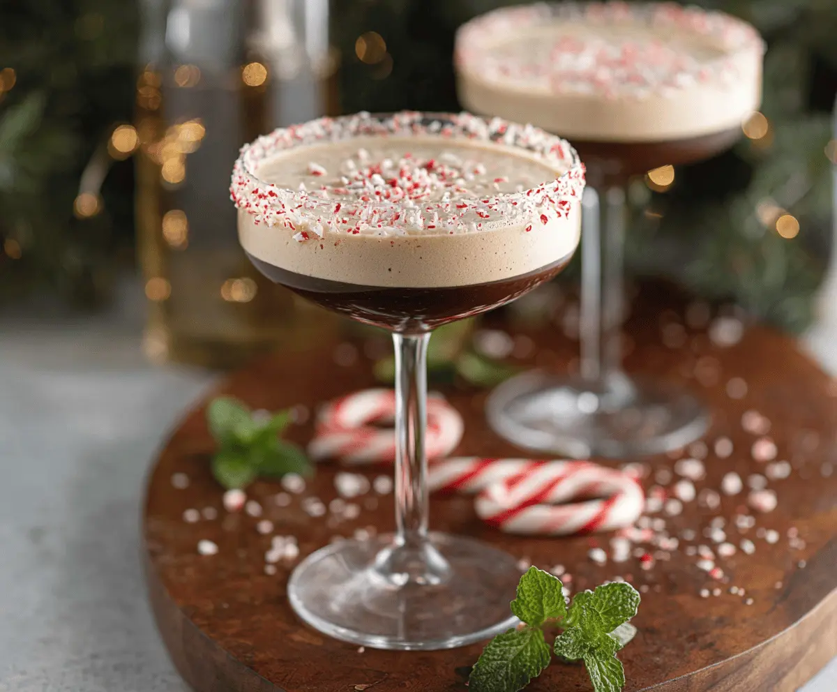 Refreshing peppermint espresso martini served in a elegant glass with peppermint garnish