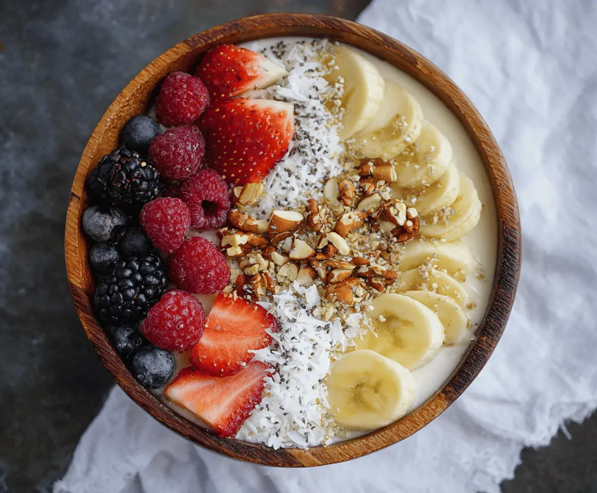 Healthy Protein Yogurt Bowl topped with fresh berries and granola, perfect for breakfast or a snack