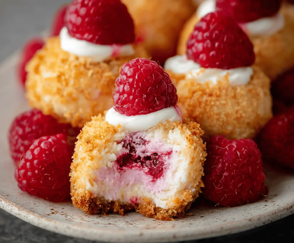 Delicious Raspberry Cheesecake Bites with a creamy filling and fresh raspberry topping