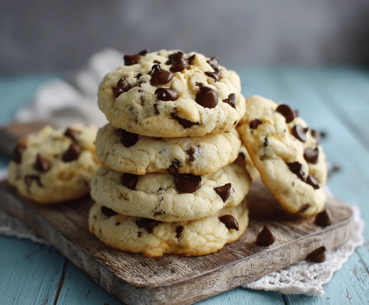 Soft-batch cream cheese chocolate chip cookies fresh out of the oven with gooey chocolate chips