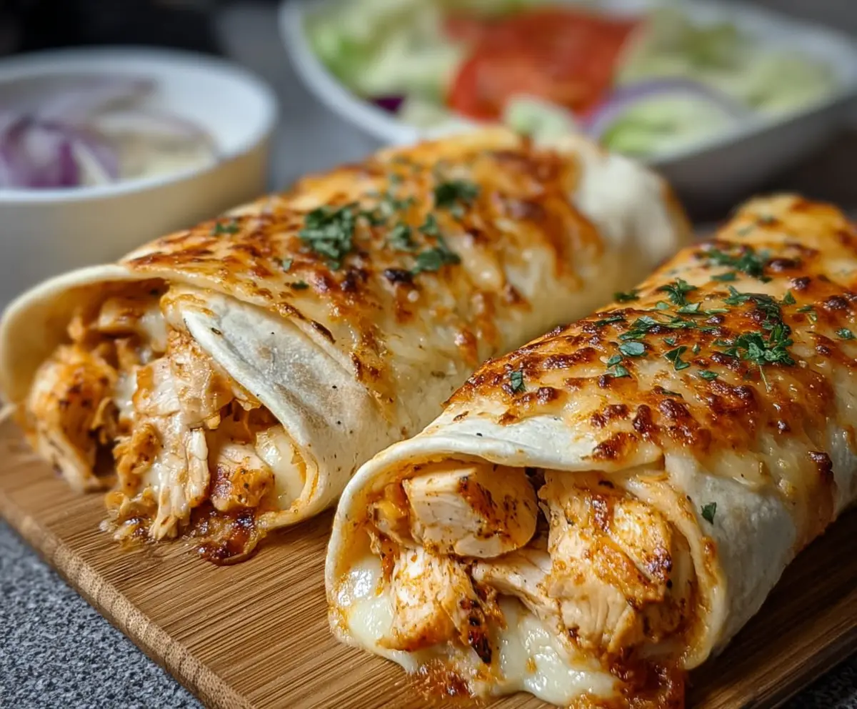 Delicious air fryer chicken and mozzarella wraps with crispy golden exterior and melted cheese