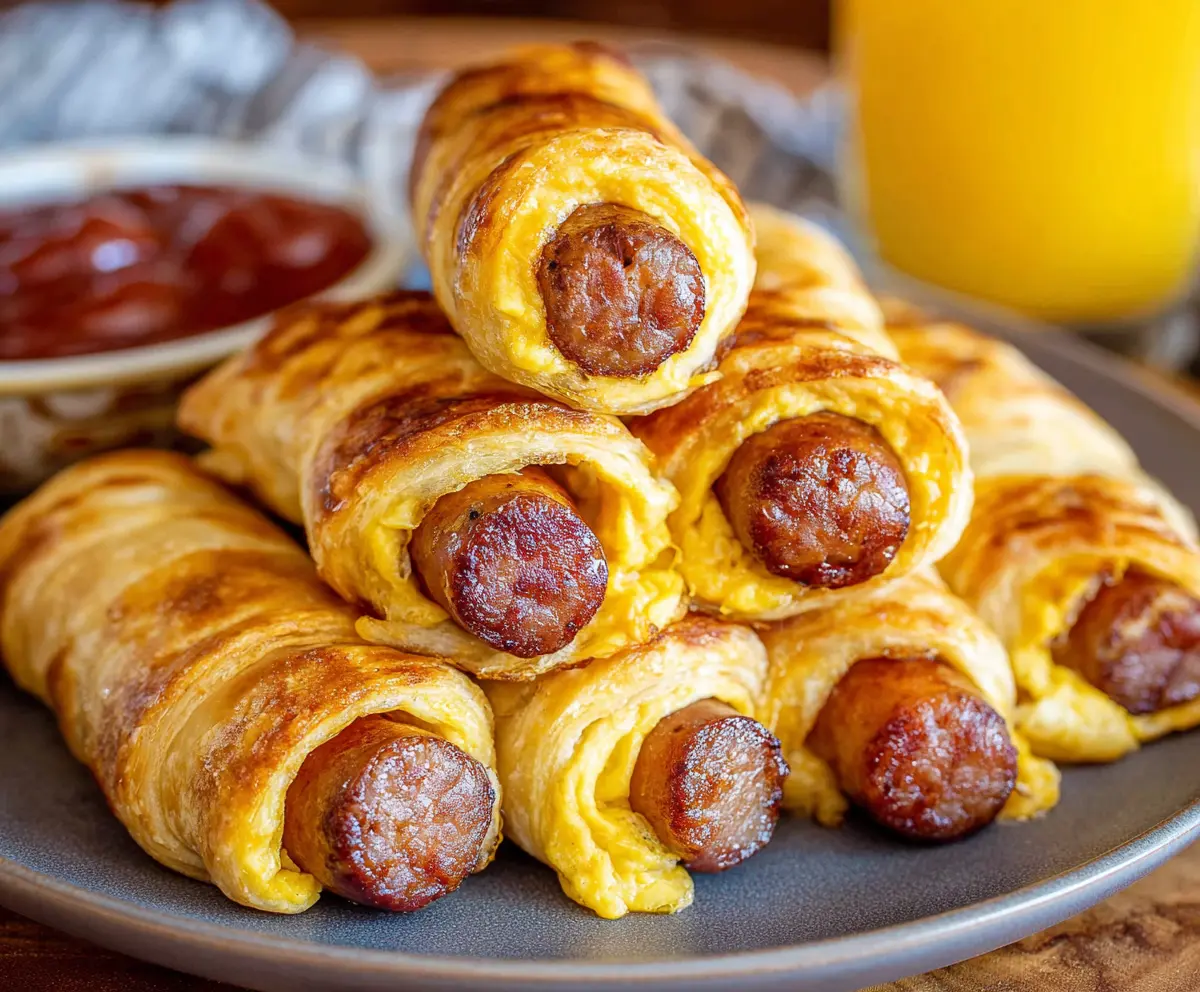 Delicious Breakfast Pigs In A Blanket with sausage wrapped in golden pastry for a savory morning treat