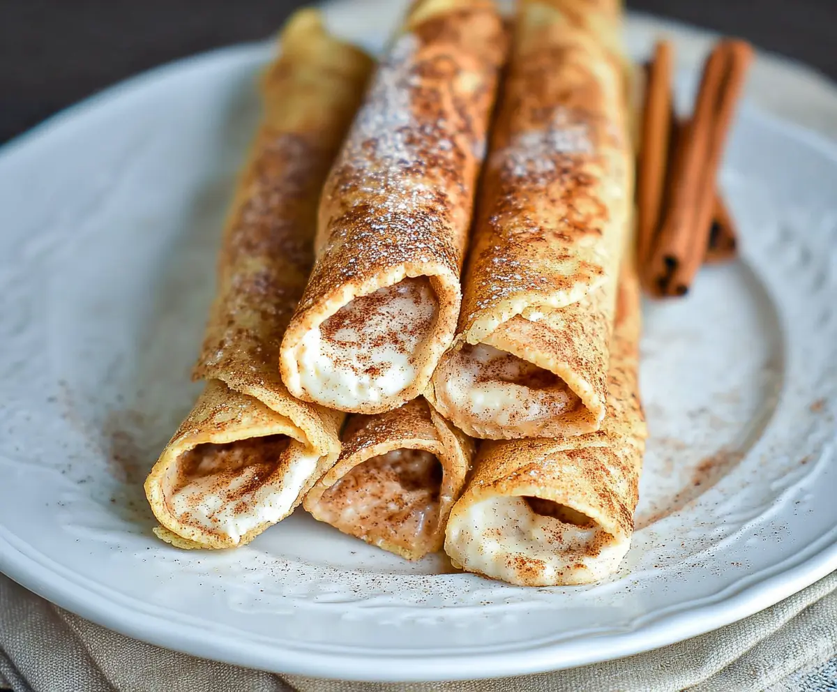 Delicious cinnamon tortilla roll-ups filled with creamy cream cheese, perfect for a sweet snack or breakfast.