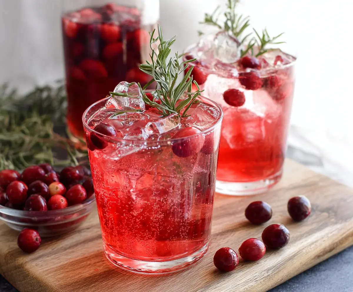 Refreshing Cranberry Gin Spritz cocktail garnished with fresh cranberries and mint.