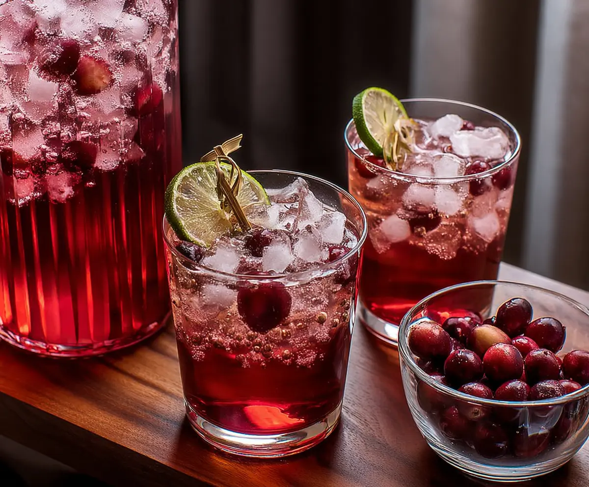 Refreshing Cranberry Rum Punch served in a glass with fresh cranberries and mint garnish for a festive occasion.