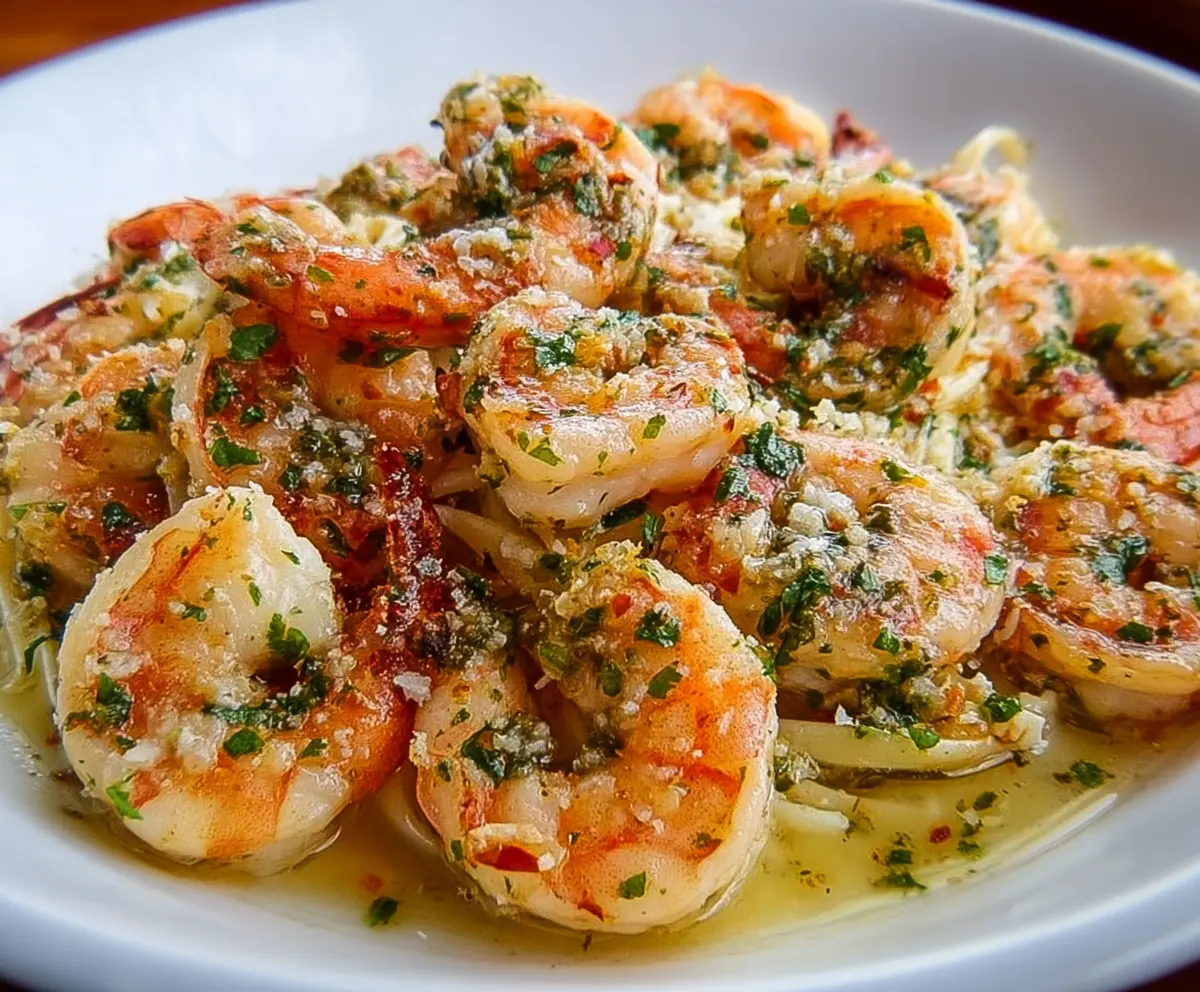 Delicious lobster and shrimp scampi served with garlic butter and fresh herbs on a plate.