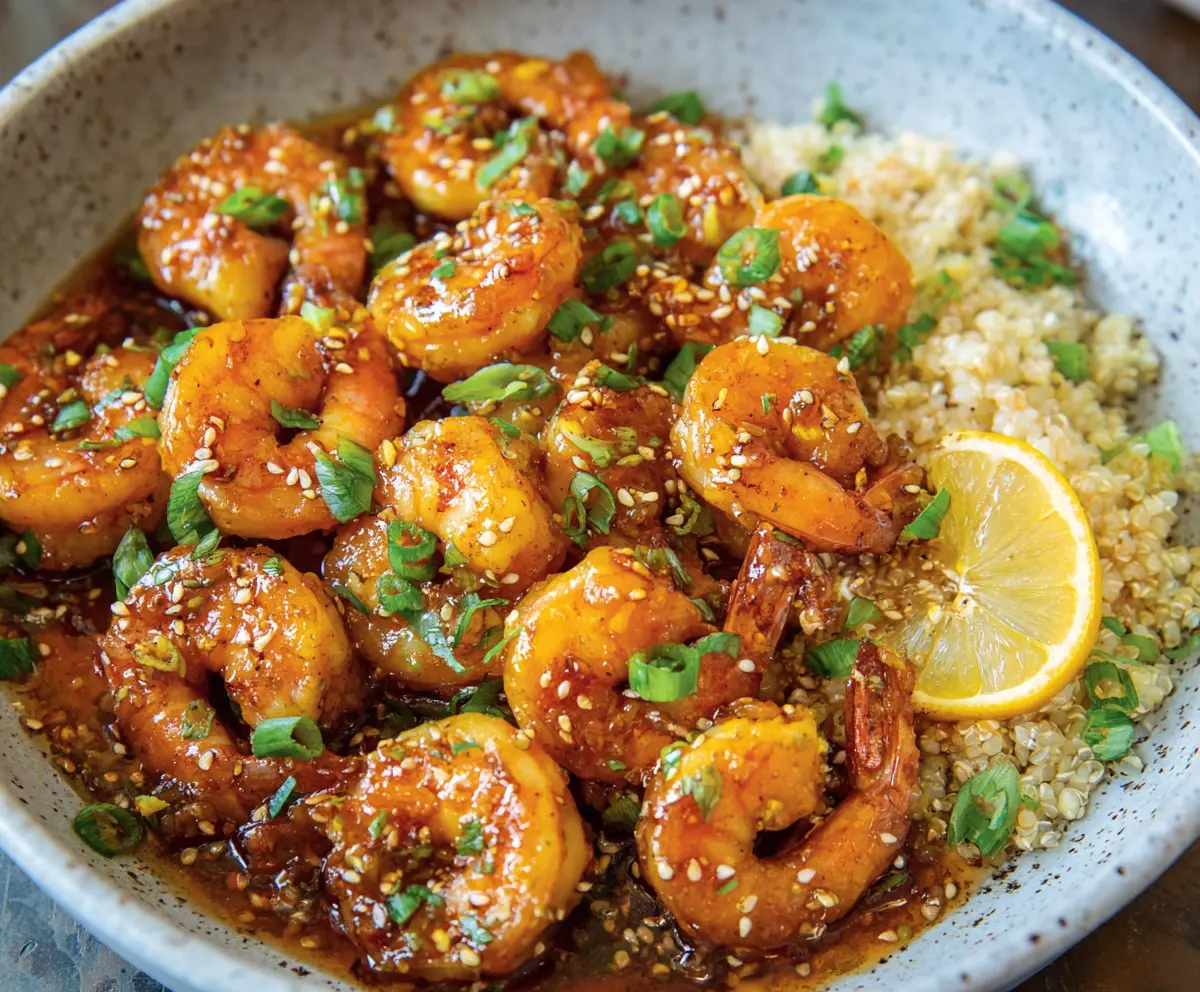Orange Honey Garlic Shrimp dish featuring juicy shrimp, fresh orange slices, and a glaze of honey and garlic, perfect for a flavorful seafood meal.