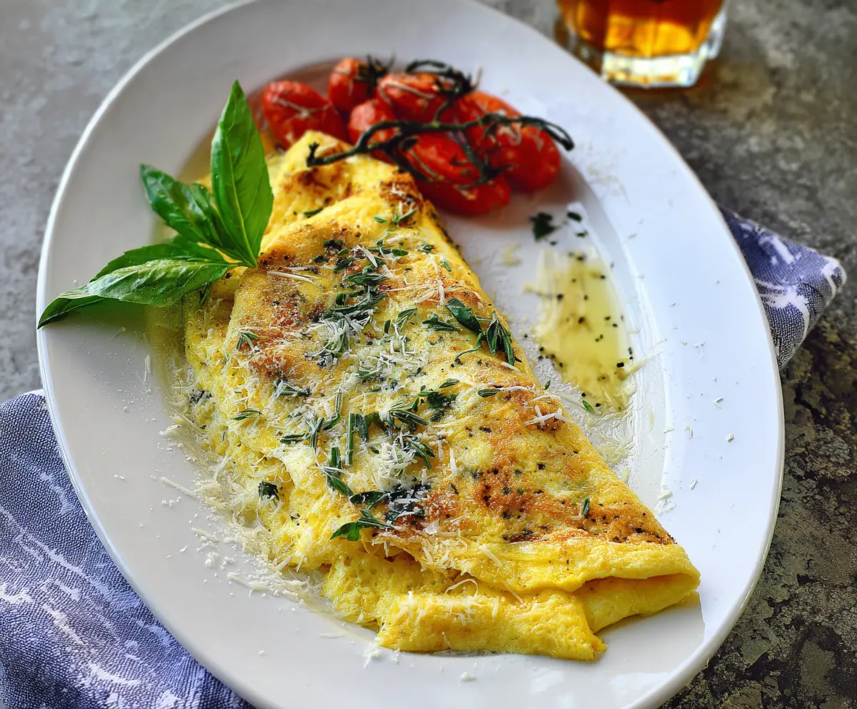 Delicious Parmesan herb omelet made with fresh herbs and melted cheese, perfect for breakfast or brunch.