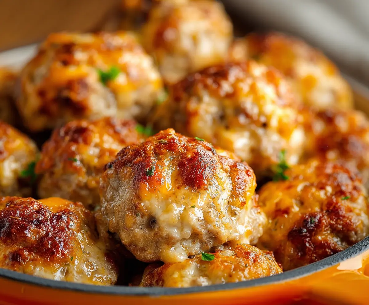 Delicious Rotel sausage balls with melted cheese and savory sausage, perfect for parties.