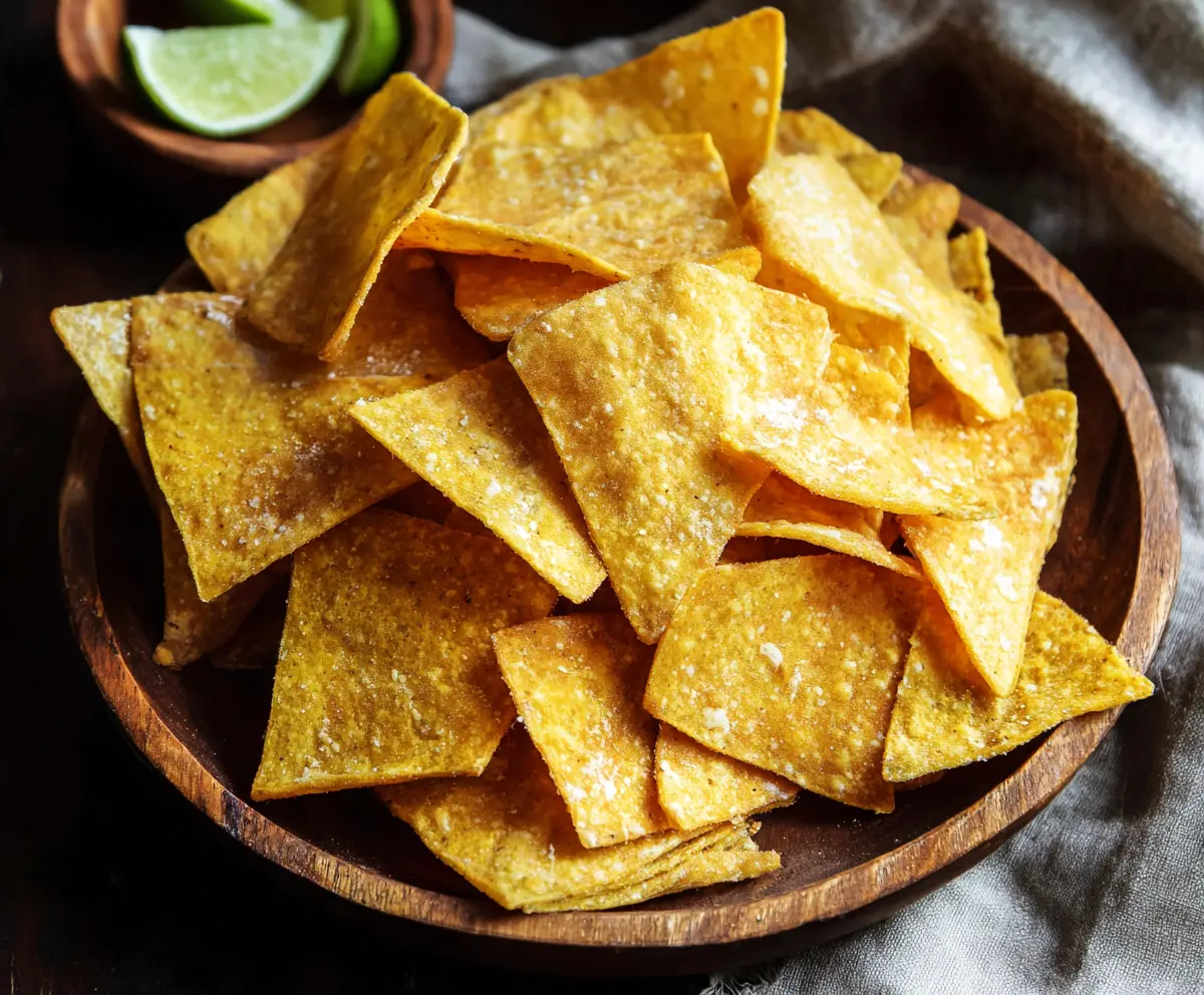 Crispy homemade tortilla chips served with salsa for a tasty snack.