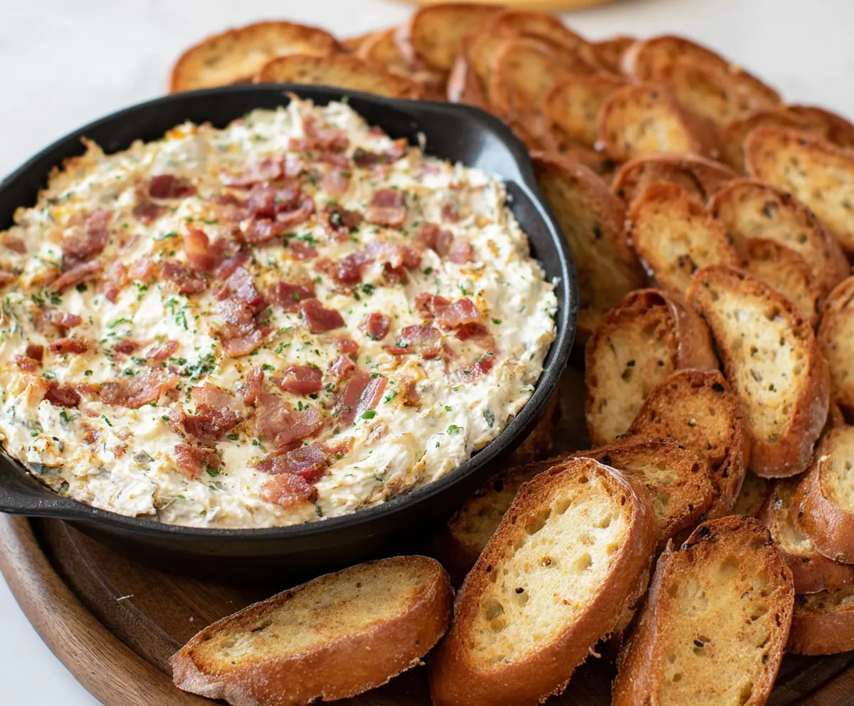 Delicious bacon jalapeño cream cheese dip served with fresh vegetables and tortilla chips.