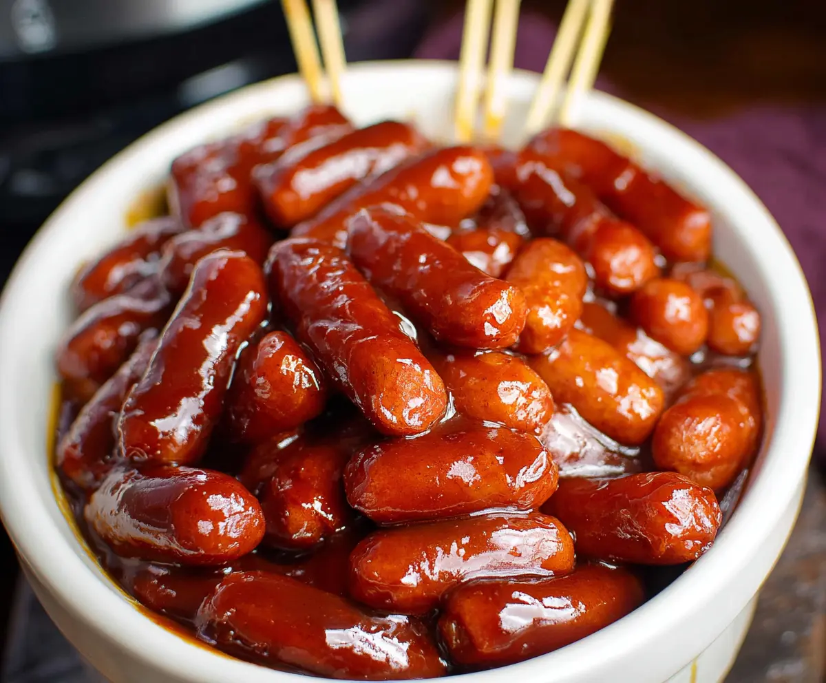 Delicious BBQ Little Smokies cooked in a crock pot, perfect for parties and gatherings.