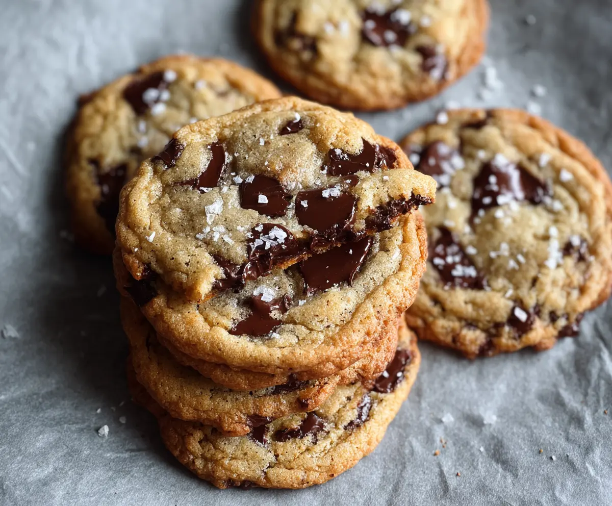 Delicious brown butter sourdough discard chocolate chip cookies fresh from the oven.