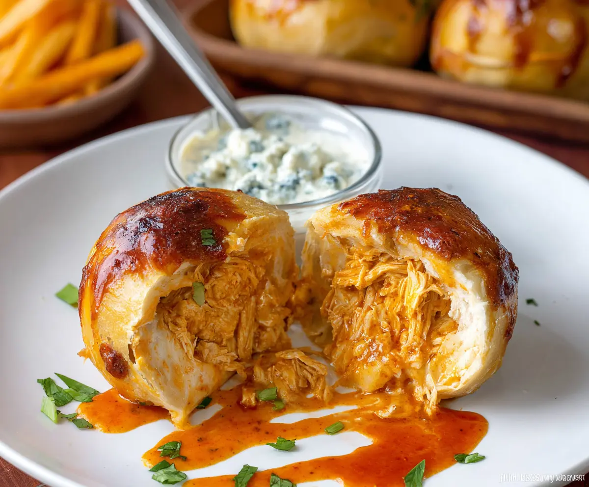 Delicious Buffalo Chicken Bombs with melted cheese and spicy buffalo sauce, perfect for game day appetizers.