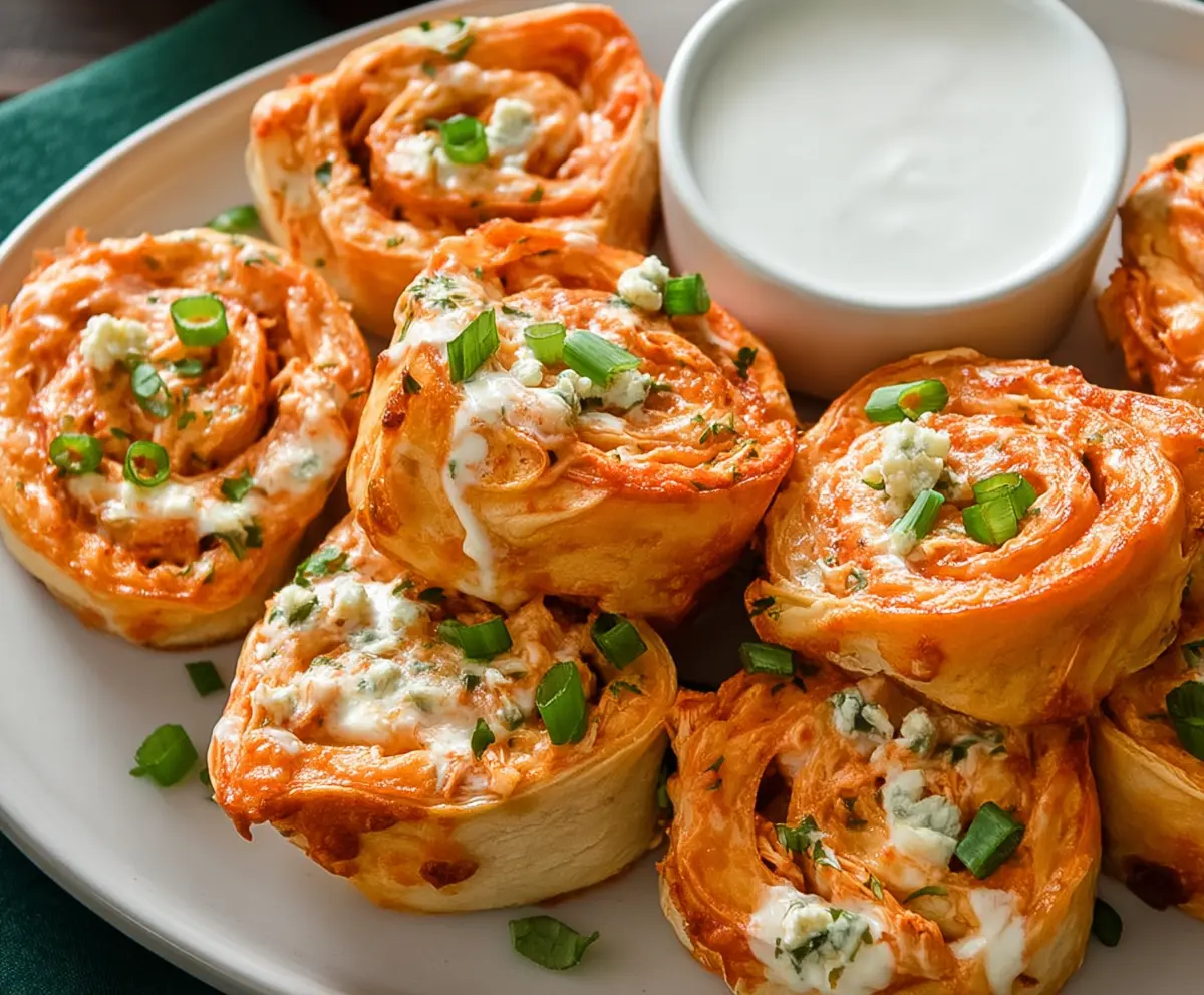 Delicious Buffalo Chicken Ranch Pinwheels with crispy exterior and flavorful filling