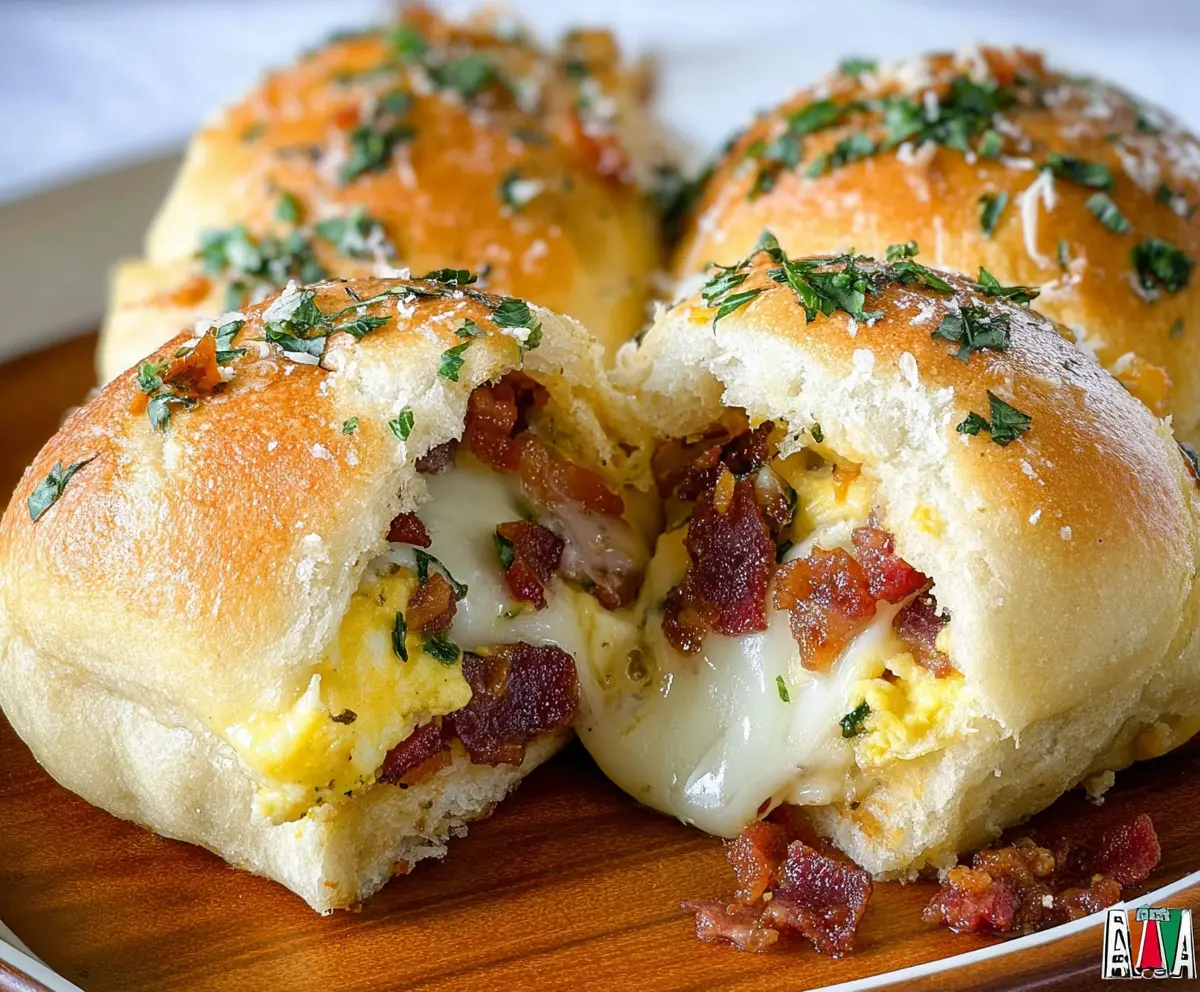 Delicious Italian Breakfast Bombs with cheese, eggs, and herbs on a plate.