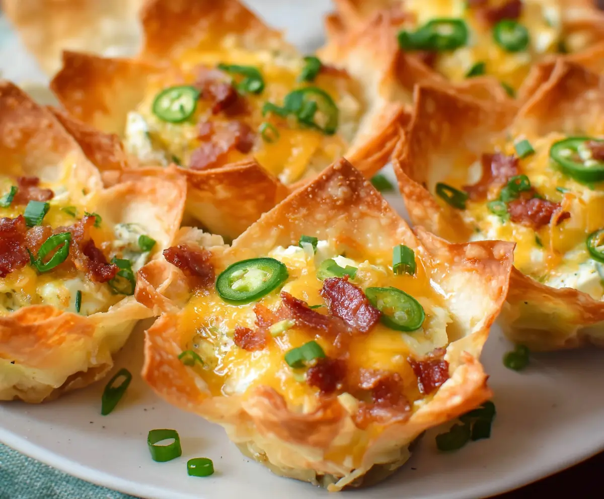Delicious Jalapeño Popper Wonton Cups filled with creamy cheese and spicy jalapeños, perfect for appetizers.