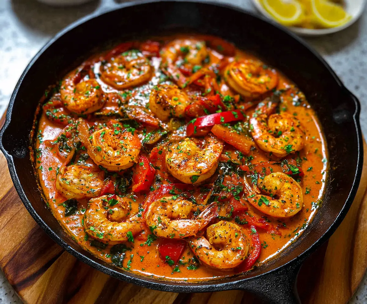 Delicious paprika shrimp skillet with vibrant spices and fresh herbs
