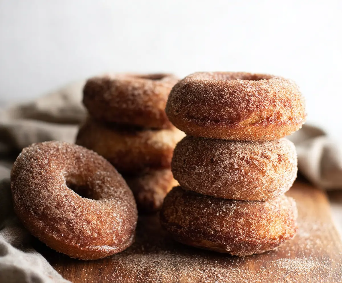 Delicious homemade sourdough apple cider donuts on a rustic plate
