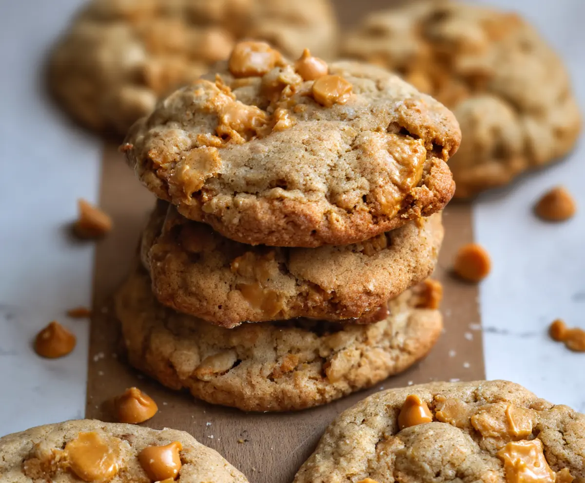 Delicious homemade sourdough butterscotch cookies fresh out of the oven with a golden crust.