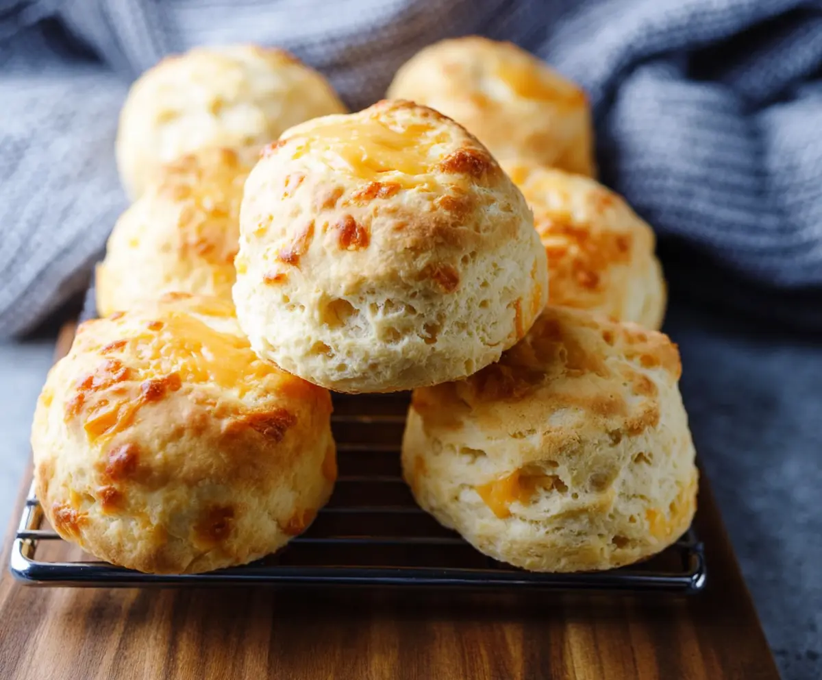 Delicious homemade sourdough cheese scones radiating cheesy goodness.