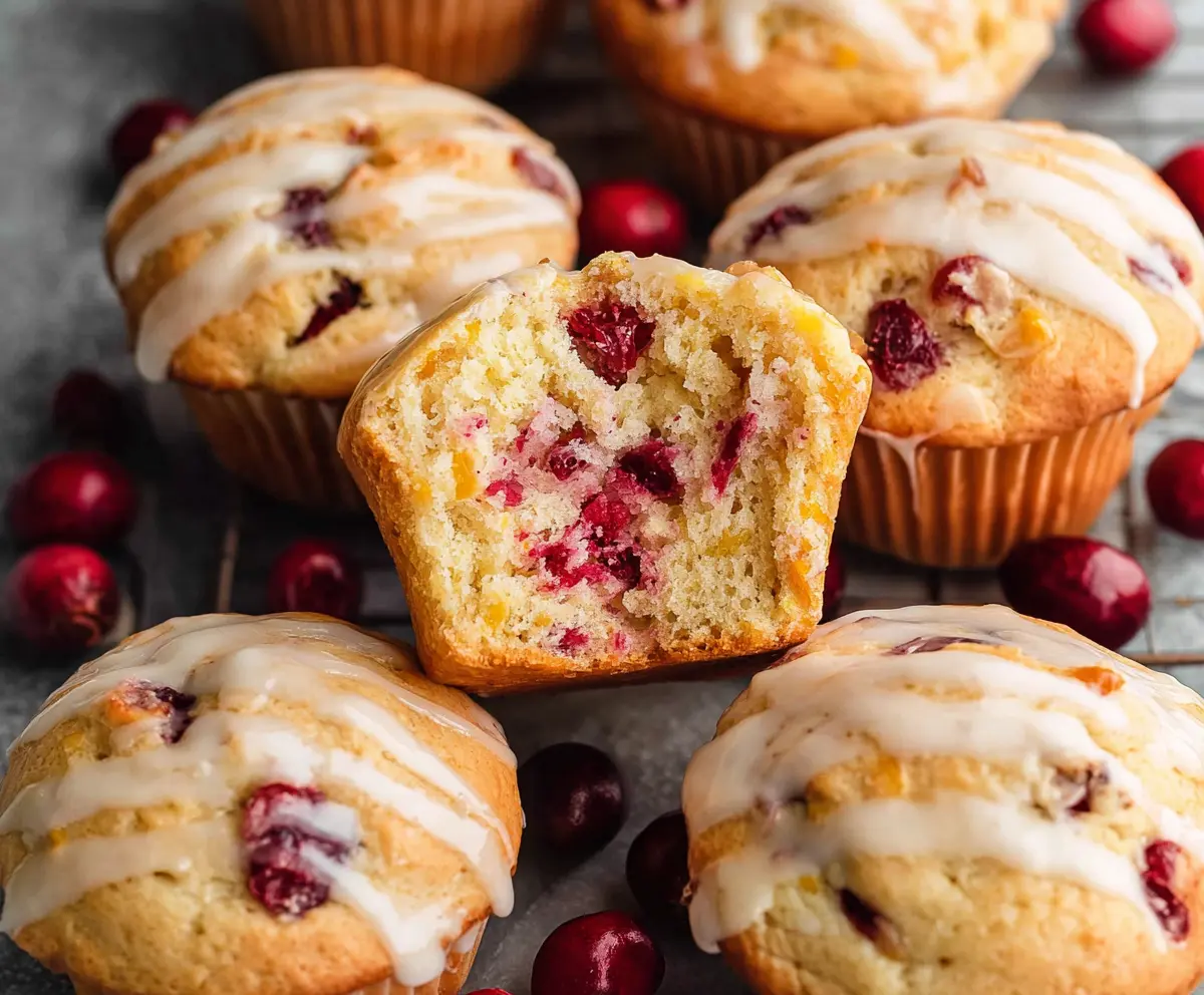 Delicious sourdough cranberry orange muffins on a baking tray, fresh and ready to enjoy.