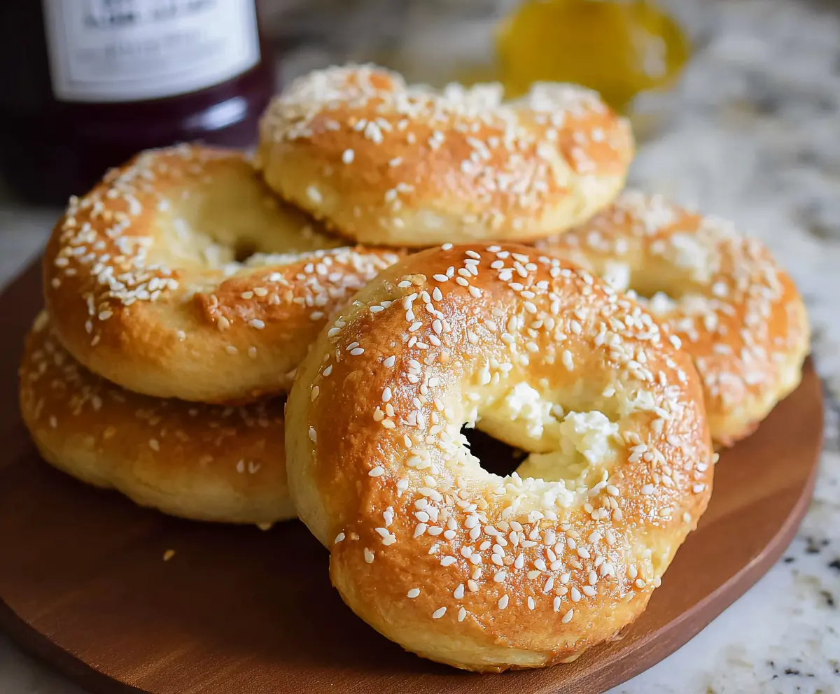 Delicious 3-ingredient cottage cheese bagels on a plate, perfect for quick healthy breakfast.