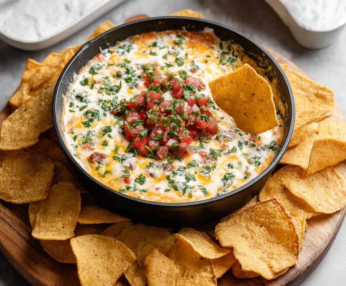 Delicious 54th Street Gringo Dip served with crispy tortilla chips, perfect for sharing at parties.