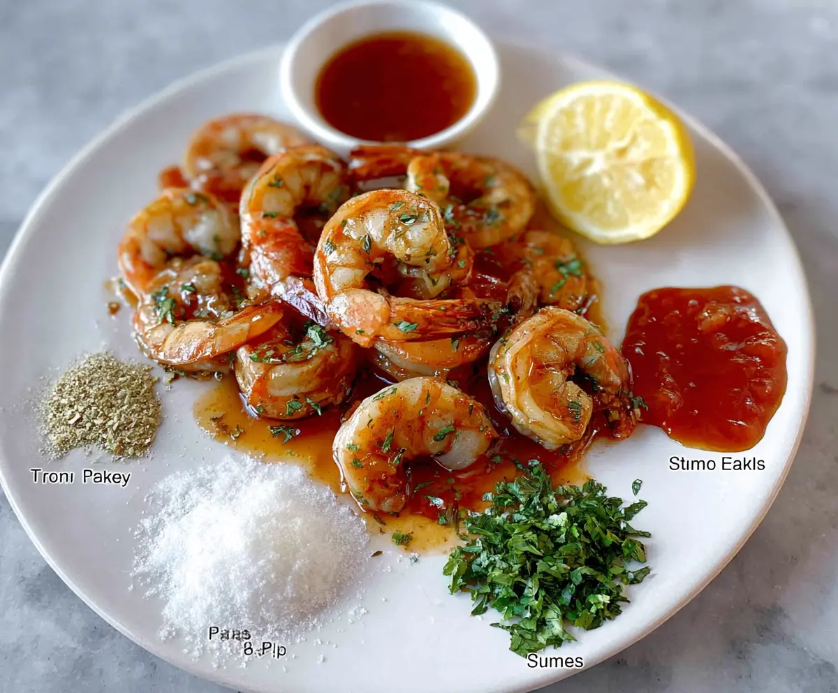 Succulent barbecue shrimp with smoky spices and garnished with fresh herbs on a rustic plate.