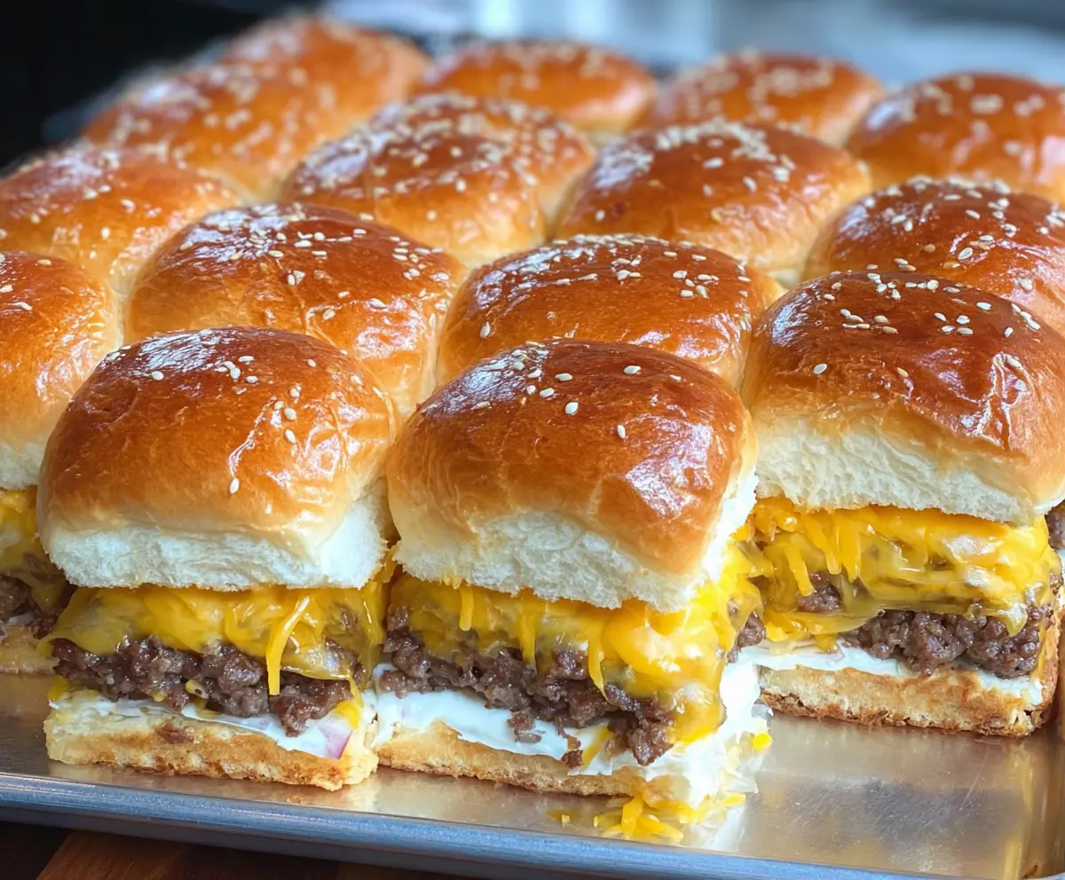 Delicious cheeseburger sliders made with Hawaiian rolls, perfect for parties and gatherings.