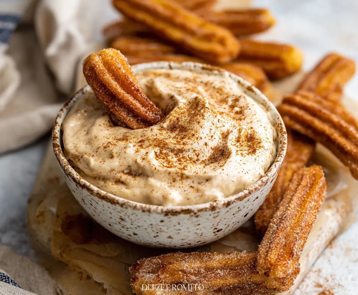 Delicious churro dip in a bowl with cinnamon and sugar for sharing