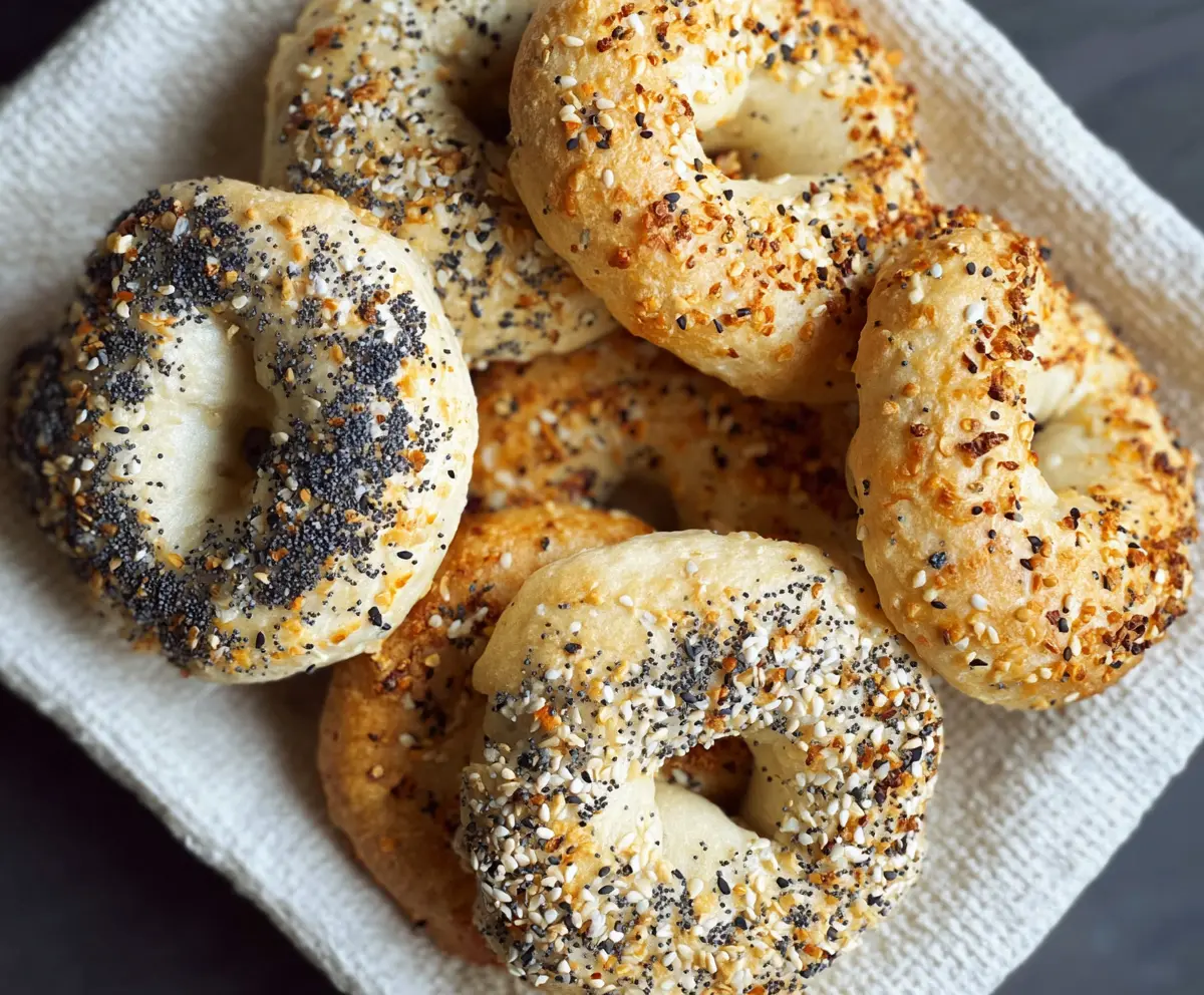 Delicious gluten-free Greek yogurt bagels with a golden crust and chewy texture on a rustic wooden board.