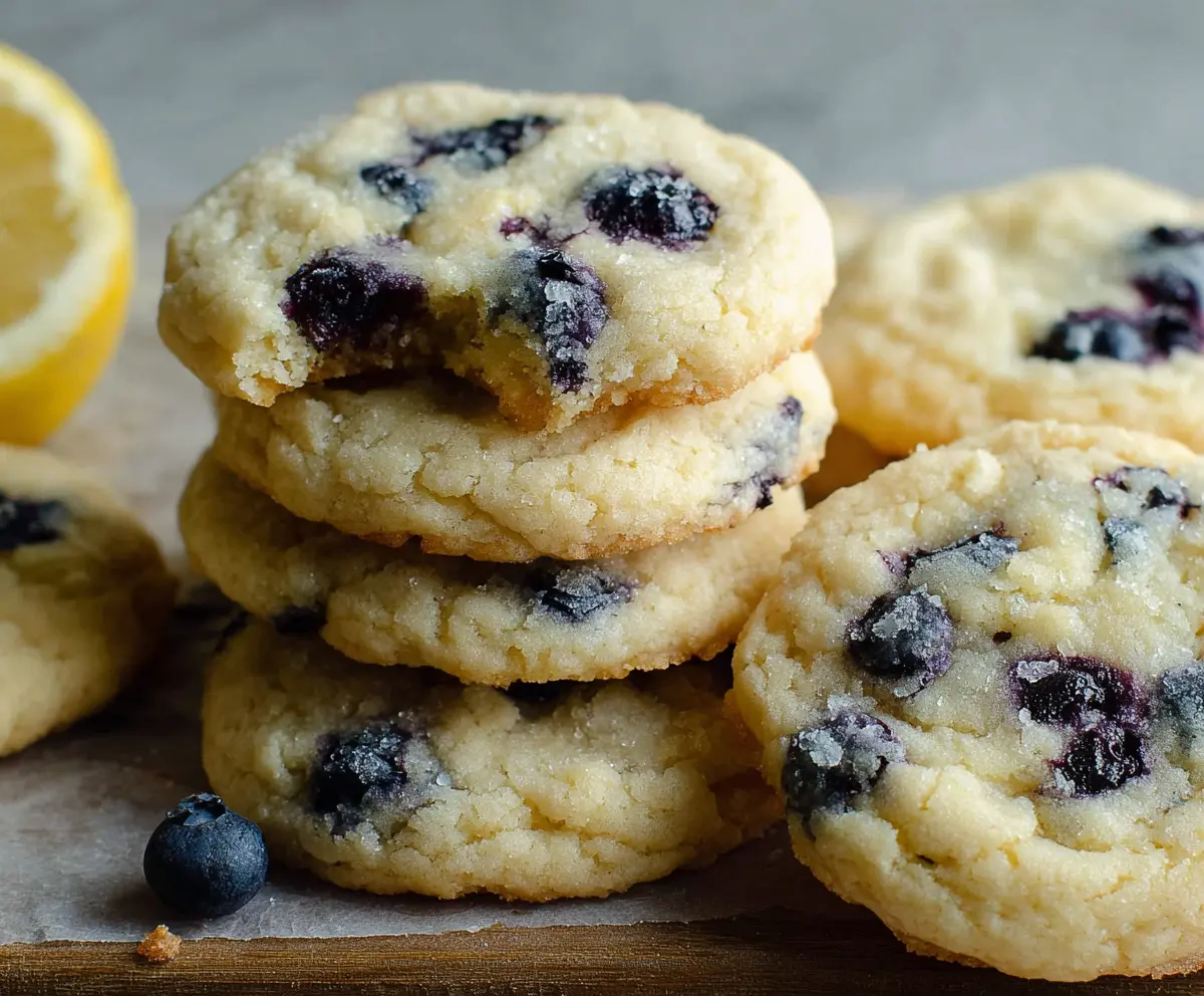 Fresh Lemon Blueberry Cookies on a Baking Sheet with Zest and Berries
