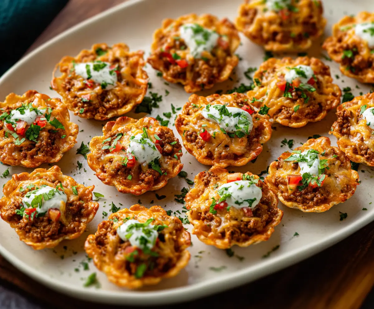 Delicious Taco Ranch Bites topped with fresh ingredients and served as a flavorful appetizer.