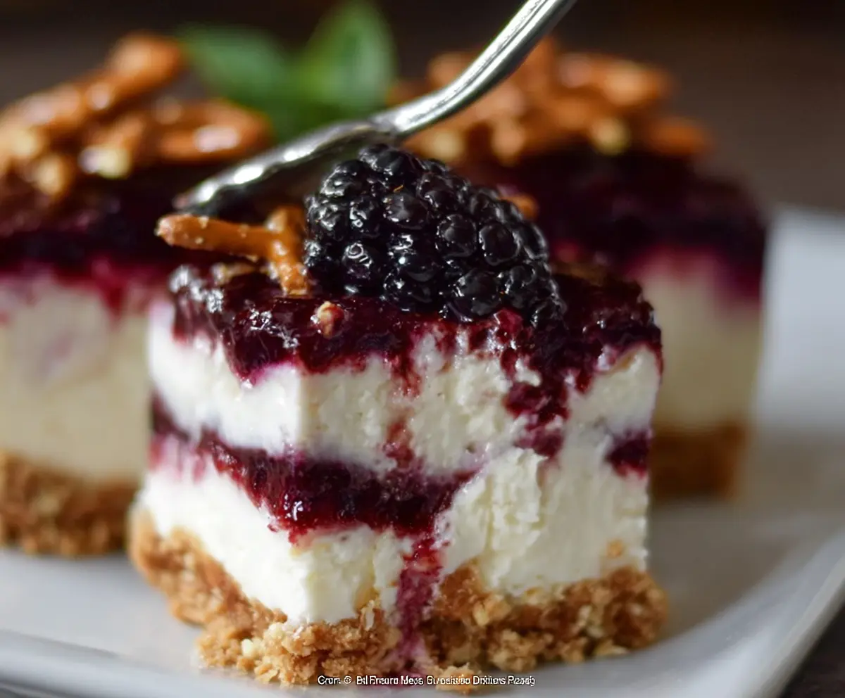 Delicious Blackberry Pretzel Dessert with fresh blackberries and a crunchy pretzel crust