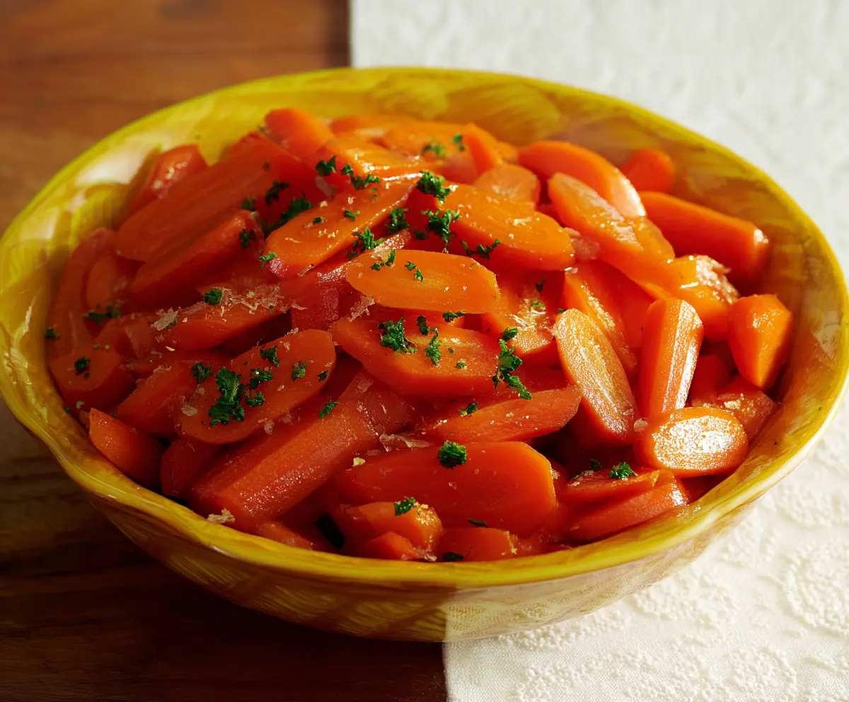 Sweet glazed candied carrots topped with sugar crystals, perfect for holiday desserts.