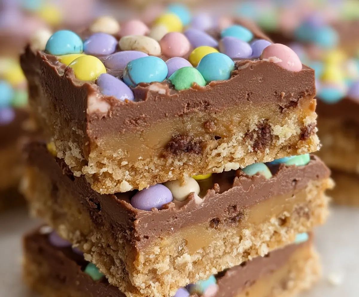 Delicious Easter Goody Bars with colorful sprinkles and chocolate topping on a festive plate