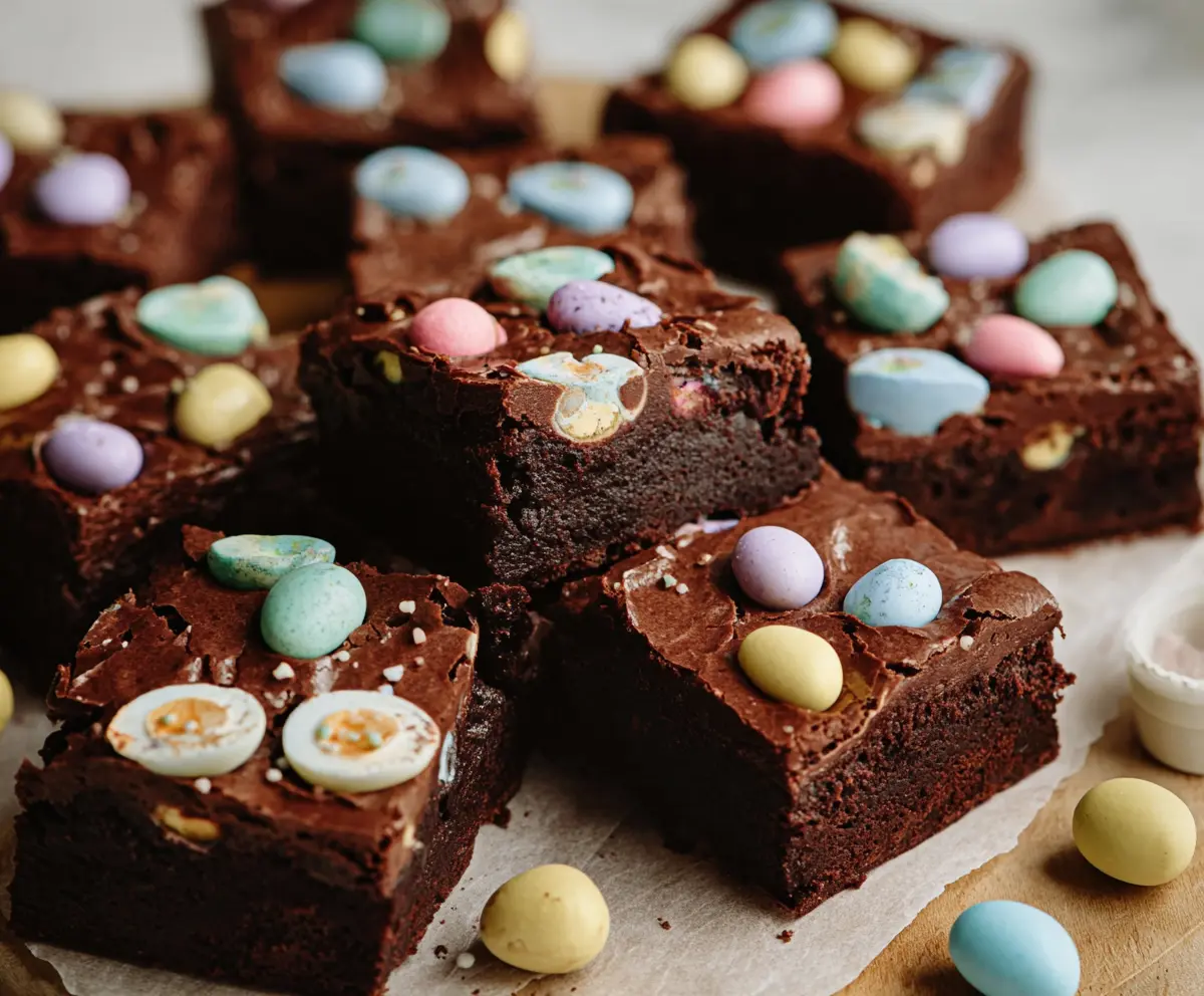 Delicious Frosted Mini Egg Easter Brownies with colorful topping for spring celebrations