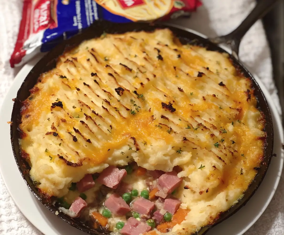 Delicious homemade Ham Shepherd's Pie with tender ham and savory mashed potato topping