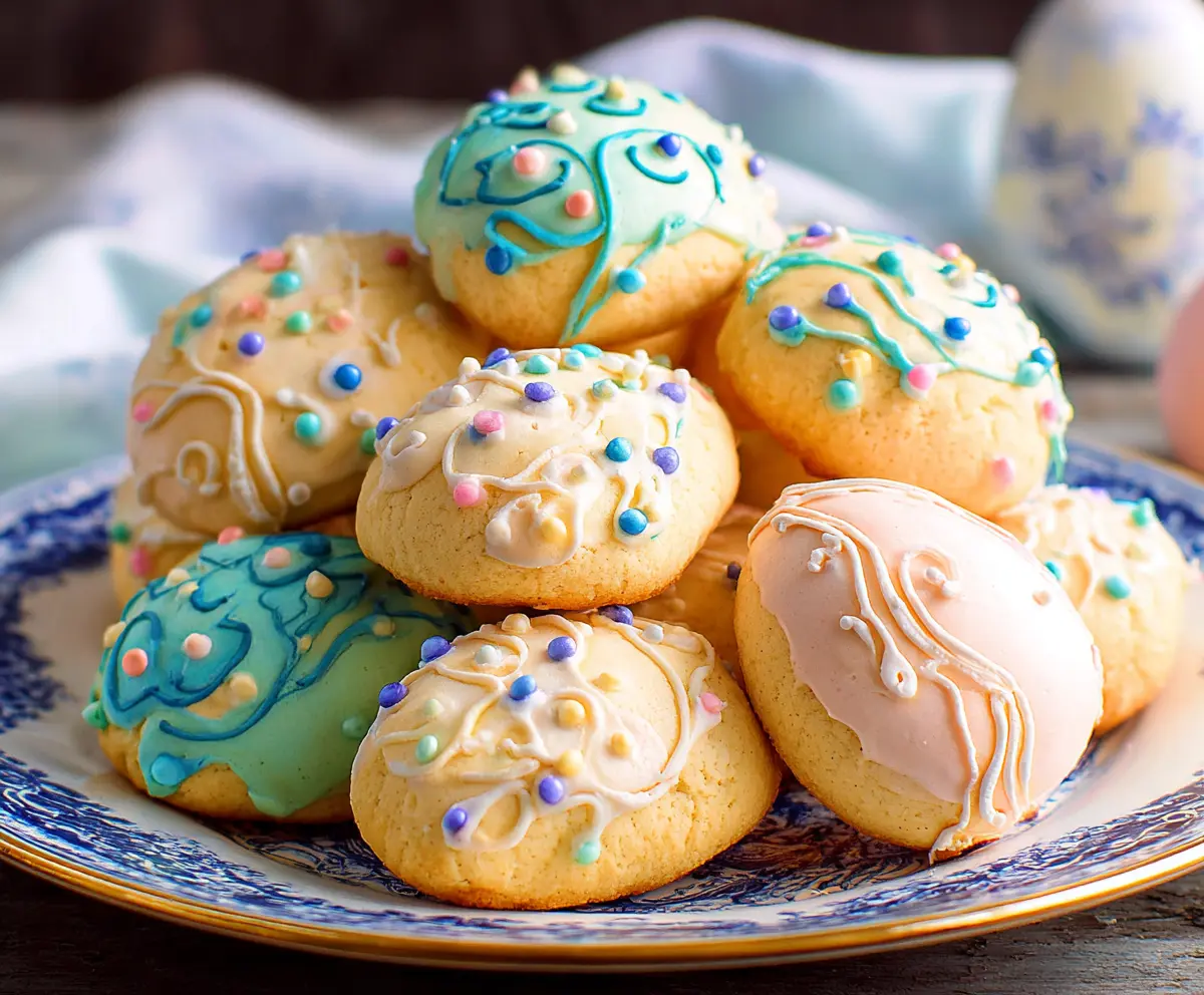 Italian Easter Cookies with colorful sprinkles and festive decorations on a plate