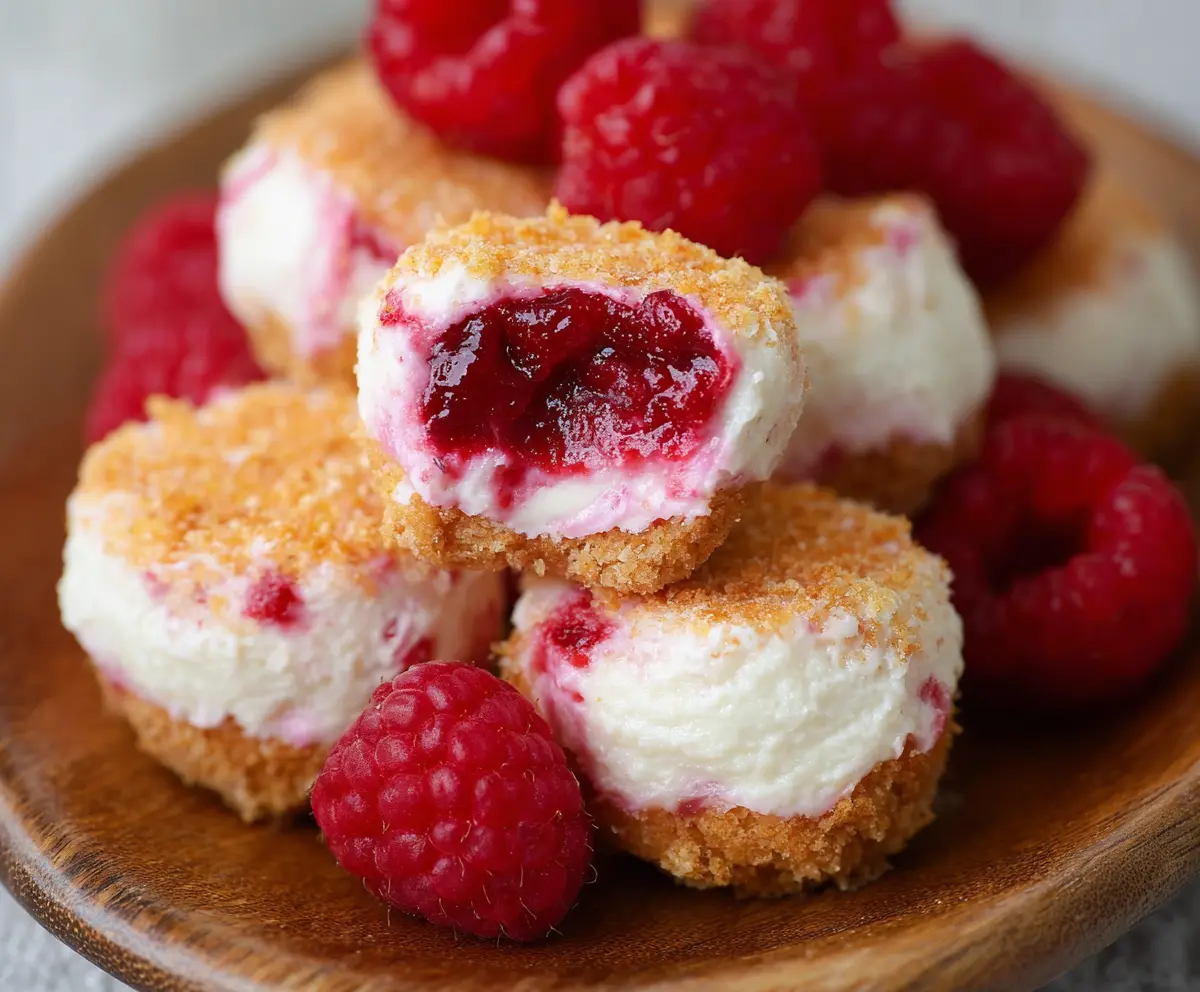 Delicious Raspberry Cheesecake Bites with fresh raspberries and creamy filling