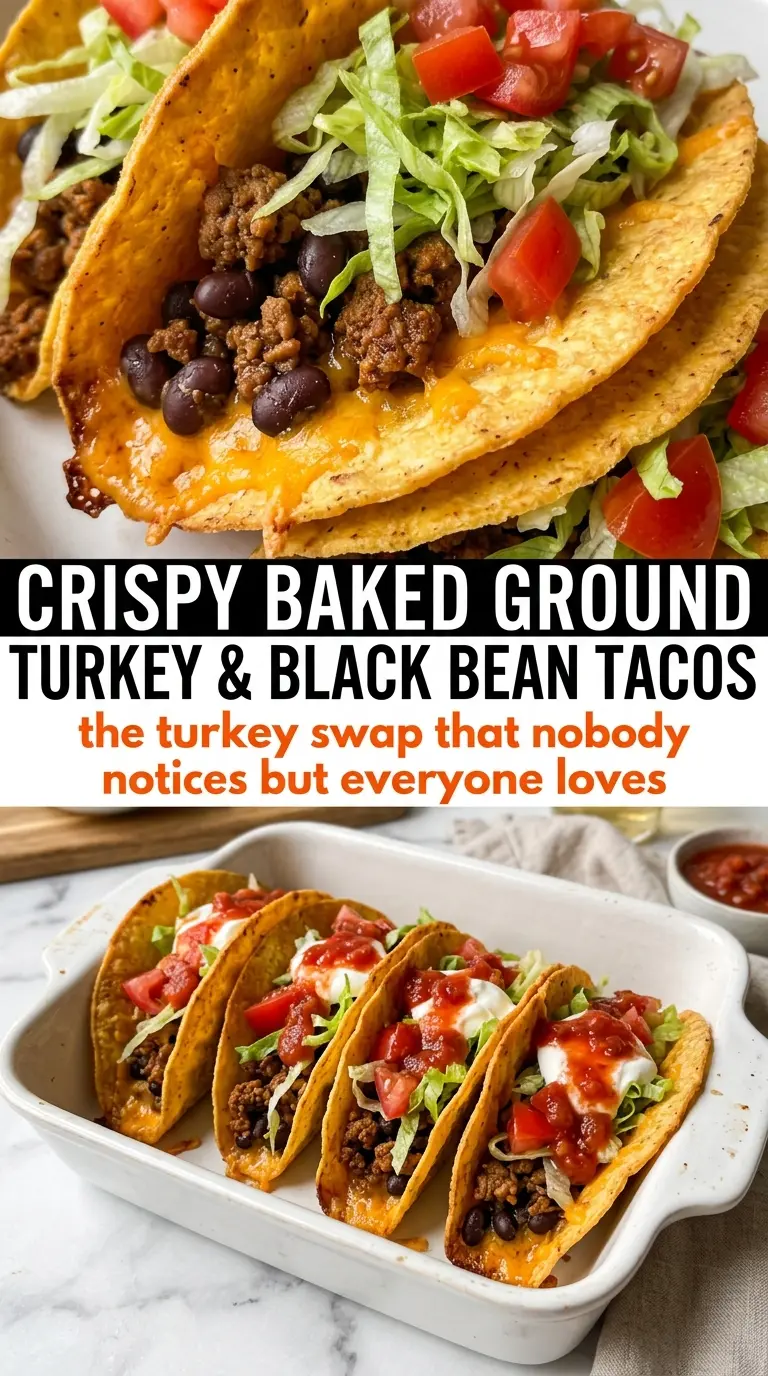 Crispy Baked Ground Turkey & Black Bean Tacos crispy seasoned taco shells