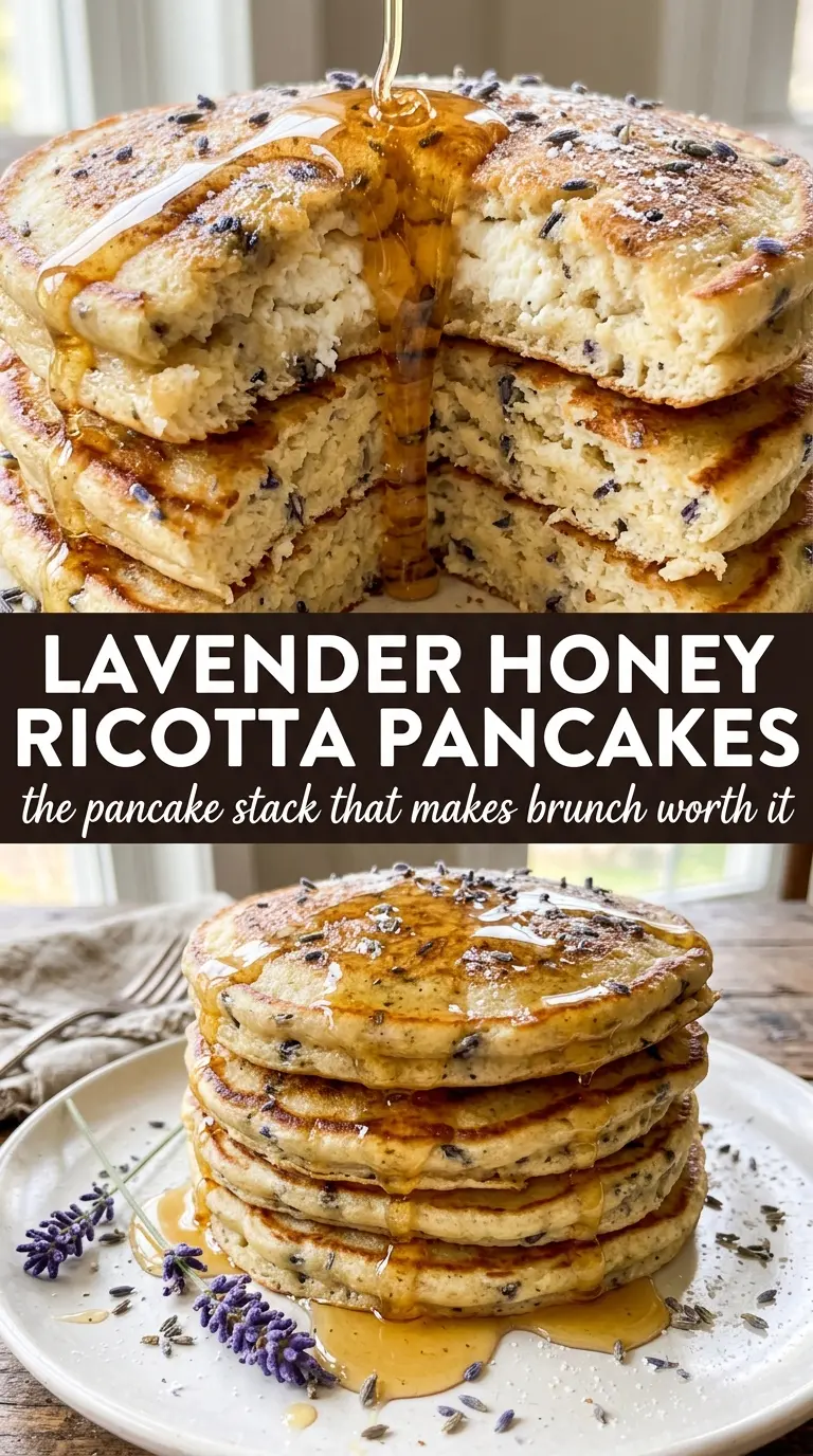 Lavender Honey Ricotta Pancakes fluffy honey-drizzled