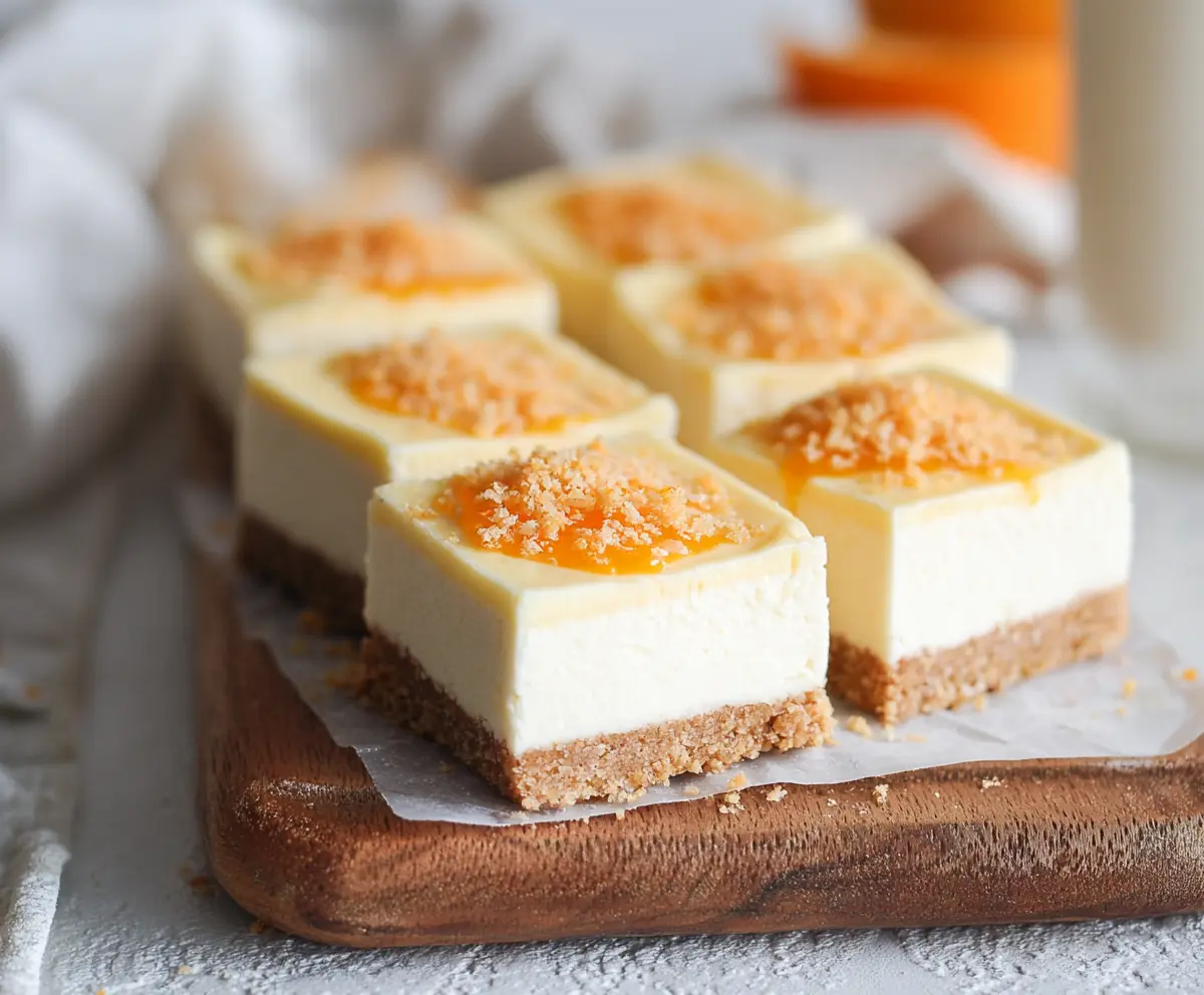 Delicious Orange Creamsicle Cheesecake Bars with a creamy, citrus-flavored topping and graham cracker crust