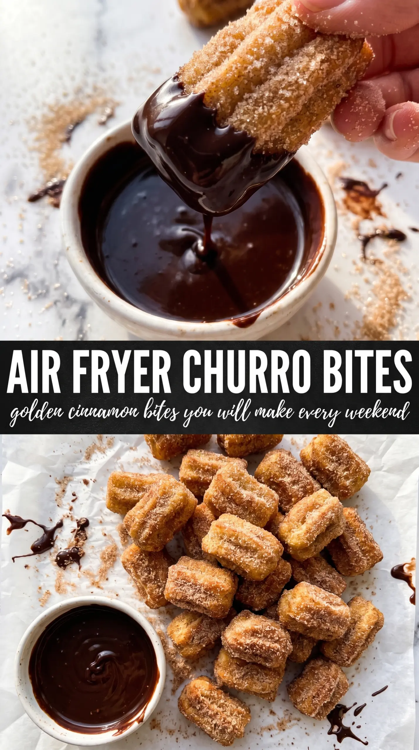 Air Fryer Churro Bites cinnamon sugar chocolate dipping sauce