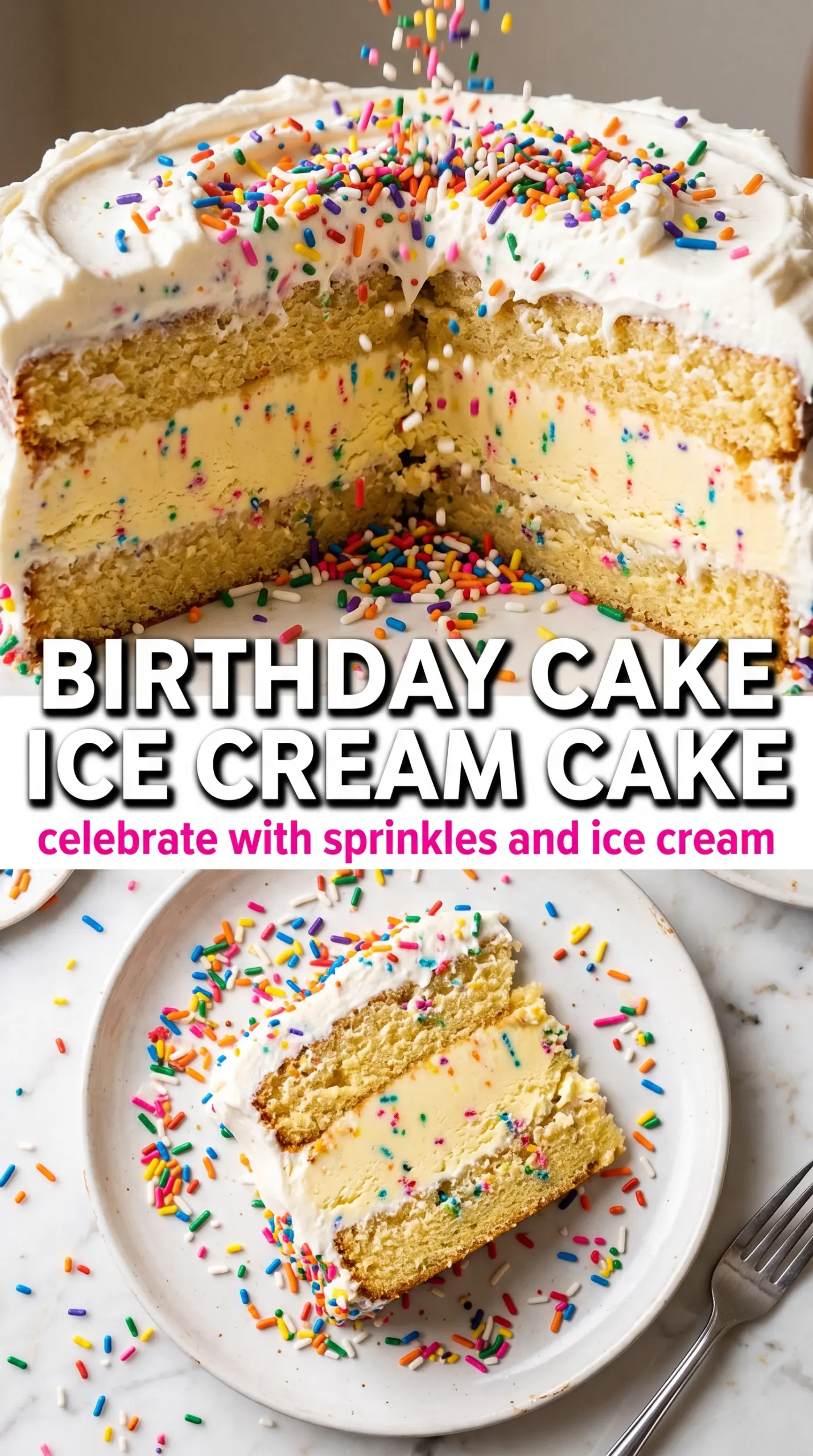 Slice of ice cream cake on a plate