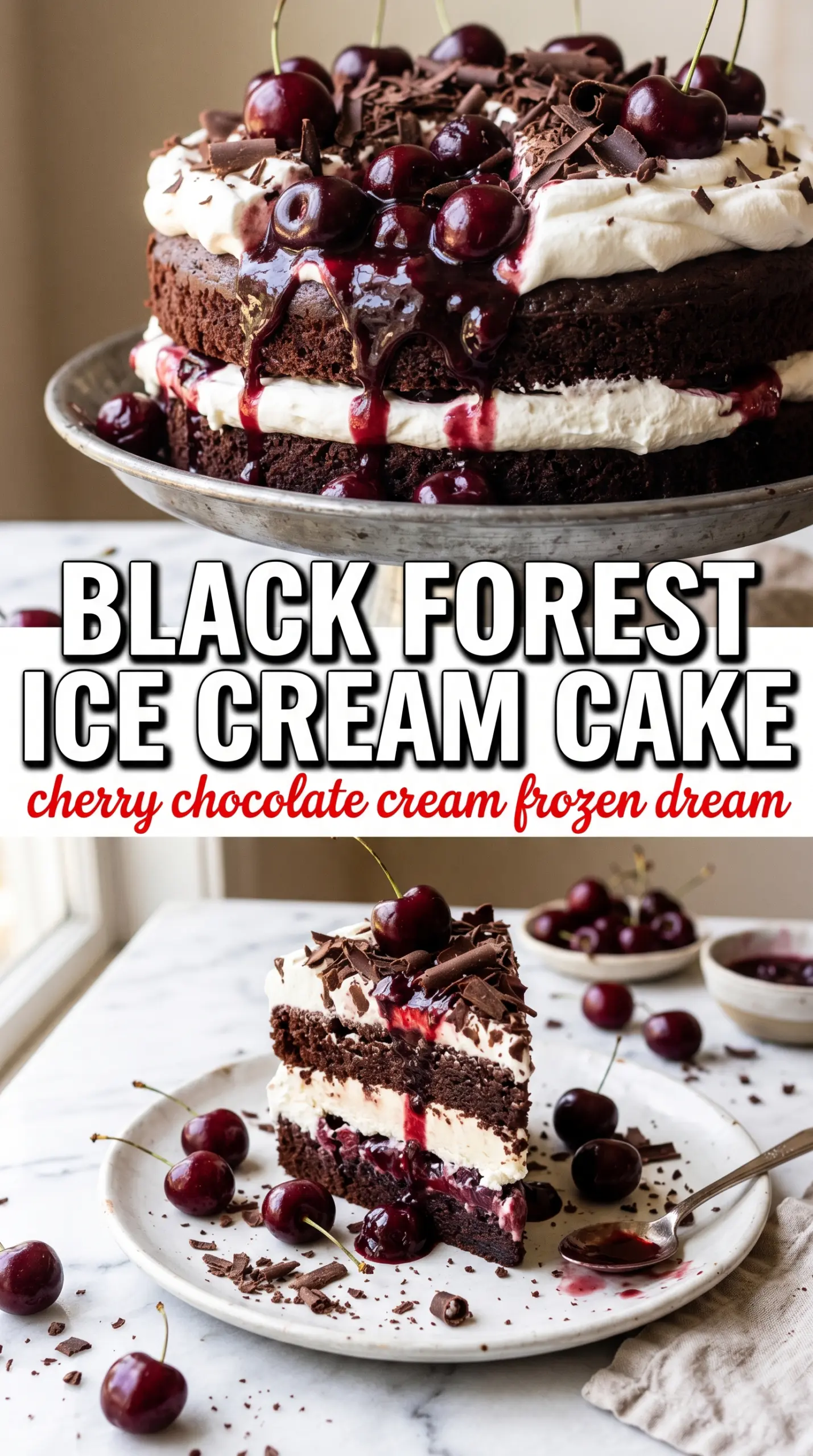 Black Forest Ice Cream Cake frozen chocolate cherry whipped cream